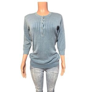 Pulp 3/4 sleeve henley Aegean blue ribbed shirt L